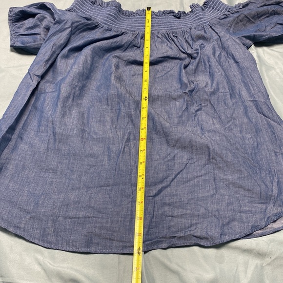 Karen Kane denim color smocked shoulder top - Picture 5 of 5